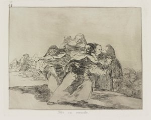 Kaikki on sekaisin. (Kaikki on Topsy-Turvya.), pl. 42 sarjasta The Disasters of War tekijältä Francisco de Goya