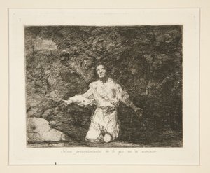 Surullisia aavistuksia siitä, mitä tulee tapahtumaan, pl. 1 julkaisusta The Disasters of War tekijältä Francisco de Goya