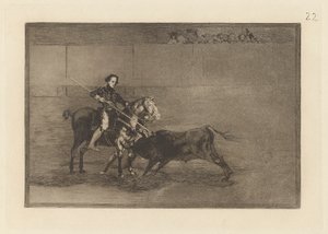 Valor manil de la c?lebre Pajuelera en la de Zaragoza (Saragossan [kehässä] juhlitun Pajueleran miehekäs rohkeus), levy 22 La tauromaquiasta tekijältä Francisco de Goya