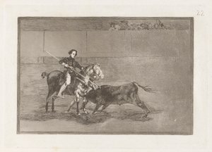 Valor manil de la c?lebre Pajuelera en la de Zaragoza (Saragossan [kehässä] juhlitun Pajueleran miehekäs rohkeus), levy 22 La tauromaquiasta tekijältä Francisco de Goya