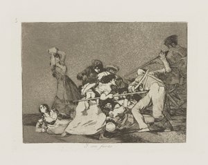 Y poika fieras. (Ja ne ovat kuin villit kuolemat.), pl. 5 sarjasta Los desastres de la guerra (Sodan katastrofit) tekijältä Francisco de Goya