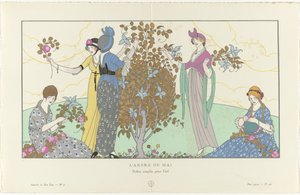 Gazette du Bon Ton, 1914 - nro 5, pl. 42: Maypole / Yksinkertaiset kesämekot (otsikko esineessä) tekijältä Francisco Javier Gosé
