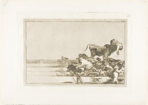 Kauhistuttavat tapahtumat kehässä Madridissa ja Torrejónin pormestarin kuolema, levy 21 Härkätaistelun taidosta tekijältä Francisco Jose de Goya y Lucientes