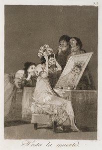 Hasta la muerta Los Caprichosista, julkaistu 1799 (etsaus, kiillotettu akvatinta ja kuivakärki) tekijältä Francisco de Goya