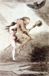 "Linda maestria" bruxas ona vassoura, c. 1802 (gravura) finlandês tekijältä Francisco Jose de Goya y Lucientes