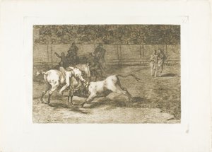 Mariano Ceballos, alias intiaani, tappaa härän hevosestaan, levy 23 Härkätaistelun taidosta tekijältä Francisco Jose de Goya y Lucientes