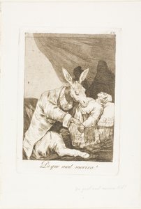 Mihin sairauteen hän kuolee?, levy 40 Los Caprichosista tekijältä Francisco Jose de Goya y Lucientes