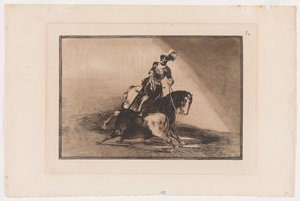 Levy 10 La Tauromaquiasta: Charles V Härkä kehässä Valladolidissa, 1816, painettu 1876 (etsaus ja akvatinta taidepaperille) tekijältä Francisco Jose de Goya y Lucientes