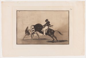 La Tauromaquian levy 24: Sama Ceballos asennettuna toiseen härään Short Spears in the Ring Madridissa tekijältä Francisco Jose de Goya y Lucientes