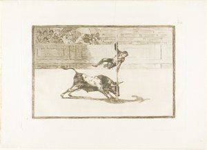 Juanito Apinanin ketteryys ja rohkeus kehässä Madridissa, levy 20 The Art of Bullfightingista tekijältä Francisco Jose de Goya y Lucientes