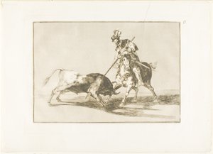 Cid Campeador keihäämässä toista härkää, yksitoista levy The Art of Bullfightingista tekijältä Francisco Jose de Goya y Lucientes