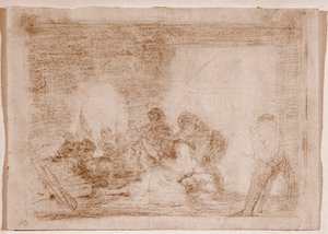 The Disasters of War : Mies todistamassa vaimonsa raiskausta (piirustus tekijältä Francisco de Goya