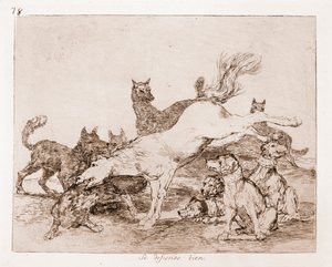 The Disasters of War: Hän puolustaa hyvin (etsaus valmistelupiirroksesta tekijältä Francisco de Goya