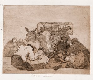 The Disasters of War: Outo omistautuminen (etsaus valmistelevasta piirroksesta tekijältä Francisco de Goya