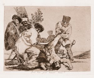 Sodan katastrofit: Mitä muuta voimme tehdä? (Kaiverrus piirtämisen jälkeen tekijältä Francisco de Goya