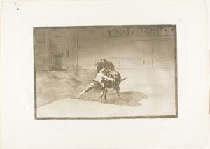 Kuuluisa Martincho asettaa Banderillat, leikkii härkää kehonsa liikkeellä, levy 15 julkaisusta The Art of Bullfighting tekijältä Francisco Jose de Goya y Lucientes