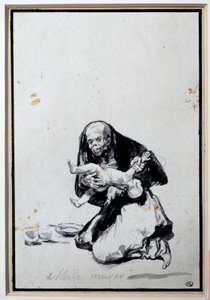 Väärä nainen antropofagiakohtaus, noidalla on lapsi. Harmaa pesu, Francisco Goya y Lucientes (1746-1828) Sun. 0,21 x 0,14 m Pariisi, musee du Louvre tekijältä Francisco de Goya