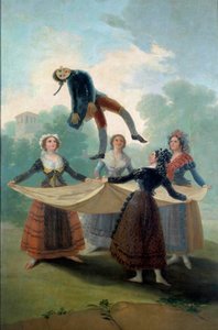 Nuorten naisten nukke heittää ilmaan kankaalla räsynukkea. Francisco de Goyan (1746-1828) maalaus 1792, su. 1,6x2,67 m Madrid, Musee du Prado - Nukke. Nuoret tytöt oksentavat räsynukkea lakanalla. Francisco de Goyan maalaus (1746-1828 tekijältä Francisco de Goya