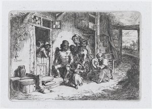 Levy 10: kaksi tanssivaa hahmoa, toinen istuu soittamassa rumpua, sarjasta tulli ..., 1850.