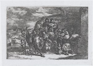 Levy 13: ryhmä ihmisiä ulkona, mukaan lukien mahdollisesti muusikot, sarjasta Cust..., 1850.