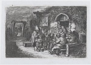 Levy 18: katumuusikot ja muut hahmot tavernan ulkopuolella, sarjasta tulli ..., 1850.