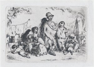 Levy 2: ryhmä ihmisiä kadulla, mahdollisesti kerjäläisiä, sarjasta tulli ja..., 1850.