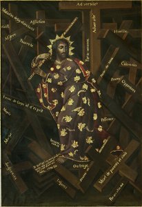 Ristin Kristus. Francisco Moyenin (1720-1761) maalaus öljy kankaalle, 1700-luvun alku. Ranskalainen taide, barokkitaide. Santa Teresan luostarimuseo, Potosi, Bolivia. tekijältä Francisco Moyen