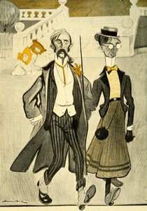 Englantilaista pariskuntaa Ranskassa pilkataan omituisen muotitajunsa vuoksi, 1903