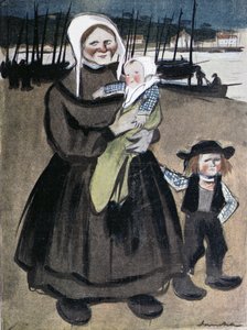 Bretagnen nälänhätä, kuvitus "La Vie en Rose" -teoksen erityispainoksesta, joka tuotettiin bretagnelaisten hyväksi, 1903.