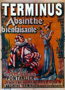 Pontarlierin terminus "hyödyllisen absintin" mainonta (juliste)