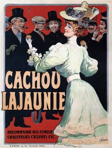 Cachou Lajaunie. Suositellaan tupakoiville Kuljettajille Pyöräilijöille jne. c. 1890