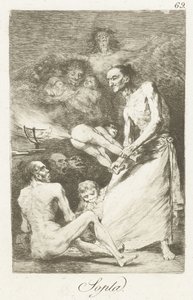 Blaas Sopla (otsikko esineessä) Los Caprichos (sarjan nimi) tekijältä Francisco de Goya