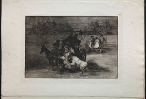 Härkätaistelut: Taistele kahdelle muuliin valjastetussa vaunussa tekijältä Francisco de Goya