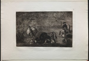 Härkätaistelut: Koira päästää irti härästä, 1876. tekijältä Francisco de Goya