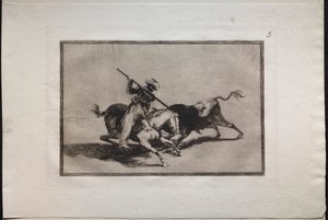 Härkätaistelut: Hengellinen mauri Gazul taistelee ensimmäisenä sääntöjen mukaan tekijältä Francisco de Goya