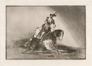 Charles V. keihäämässä härkää Valladolidin aukiolla (Charles V keihäämässä härkää kehässä Valladolidissa) tekijältä Francisco de Goya