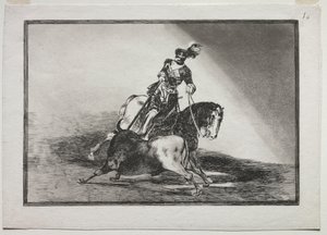 Charles V keihäämässä härkää kehässä Valladolidissa tekijältä Francisco de Goya