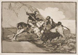 Tapa, jolla vanhat espanjalaiset metsästivät härkää hevosen selässä tasangoilla. tekijältä Francisco de Goya