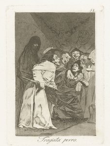 niele, koira Tragala perro Los Caprichos (sarjan nimi) tekijältä Francisco de Goya