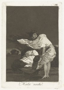 huono yö Mala noche (otsikko esineessä) Los Caprichos (sarjan nimi) tekijältä Francisco de Goya