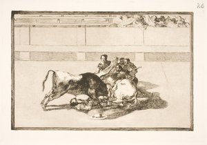 Picador sinkoutuu hevosesta ja törmää härän alle tekijältä Francisco de Goya