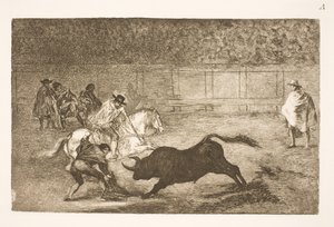 Espanjalainen ratsastaja murtaa lyhyitä keihäitä sekuntiensa avulla tekijältä Francisco de Goya