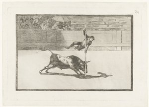 Juanito Apiñani Madridin areenalla Juanito Apiñanin keveys ja rohkeus Madridissa Härkätaistelut (sarjan nimi) Stierenvechten (sarjan nimi) tekijältä Francisco de Goya