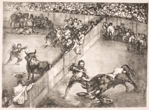 "La Division de la Place" [härkätaistelu jaetulla areenalla] tekijältä Francisco de Goya