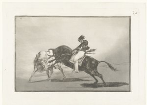 Mariano Ceballos on kokenut aiemmin Sama Ceballos toiseen härään kiinnitettynä rikkoo rejoneja Madridin aukiolla Härkätaistelut (sarjan nimi) Stierenvechten (sarjan nimi) tekijältä Francisco de Goya