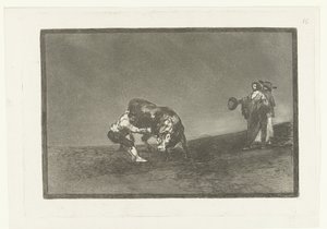Martincho tarttuu härän sarvista El mismo vuelco en toro en la plaza de Madrid Härkätaistelut (sarjan nimi) La Tauromaquia (sarjan nimi) tekijältä Francisco de Goya