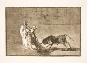 Maurit tekevät toisen tempun areenalla houkutellen härät luokseen palovammoillaan tekijältä Francisco de Goya