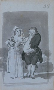 Prostituoitu etsii lihavaa, ruma mies recto, 1796-97. tekijältä Francisco de Goya