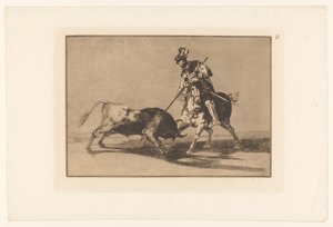 Rodrigo Diaz de Vivar verwondt een stier El Cid Campeador keihäs toista härkää Stierengevechten (sarjan nimi) La Taureamachie (sarjan nimi) Härkätaistelut (sarjan nimi) tekijältä Francisco de Goya