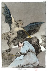 Soplones (Blasts of Wind), "Los Caprichos" -levy 48, 1700-luvun loppu tekijältä Francisco de Goya